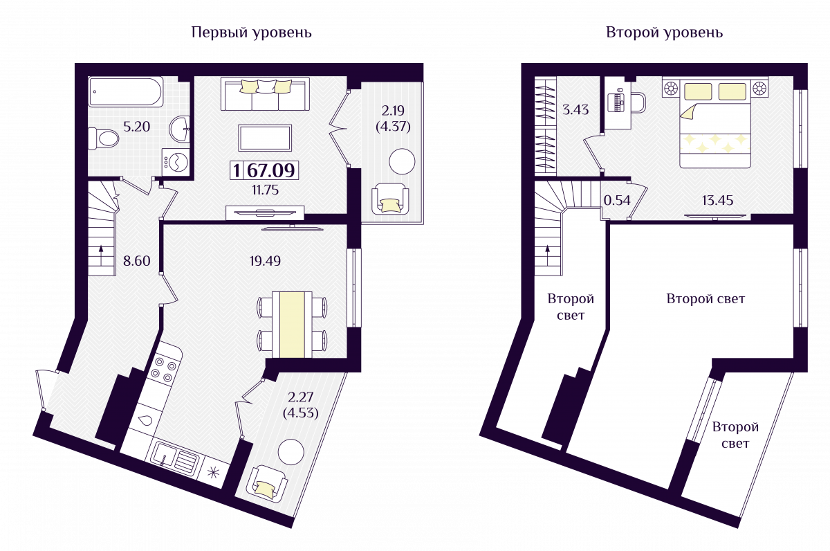 Квартира №218, 1-комнатная, 67.09 м², 7 этаж - планировка, ЖК «Астерия»