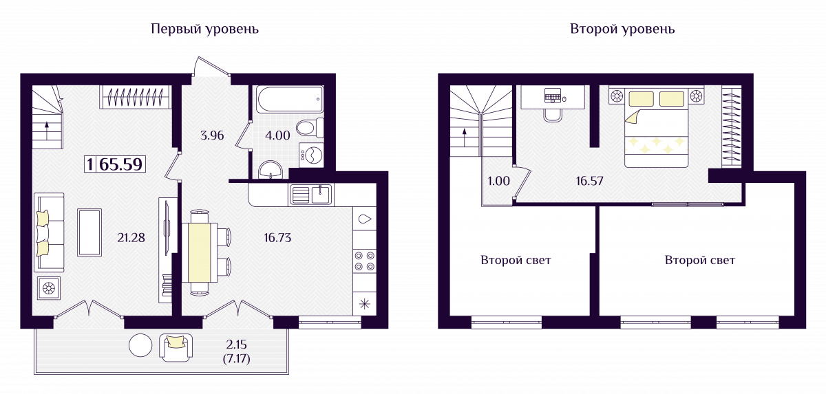 Квартира №221, 1-комнатная, 65.59 м², 7 этаж - планировка, ЖК «Астерия»