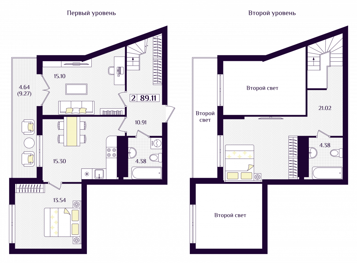 Квартира №223, 2-комнатная, 89.11 м², 7 этаж - планировка, ЖК «Астерия»