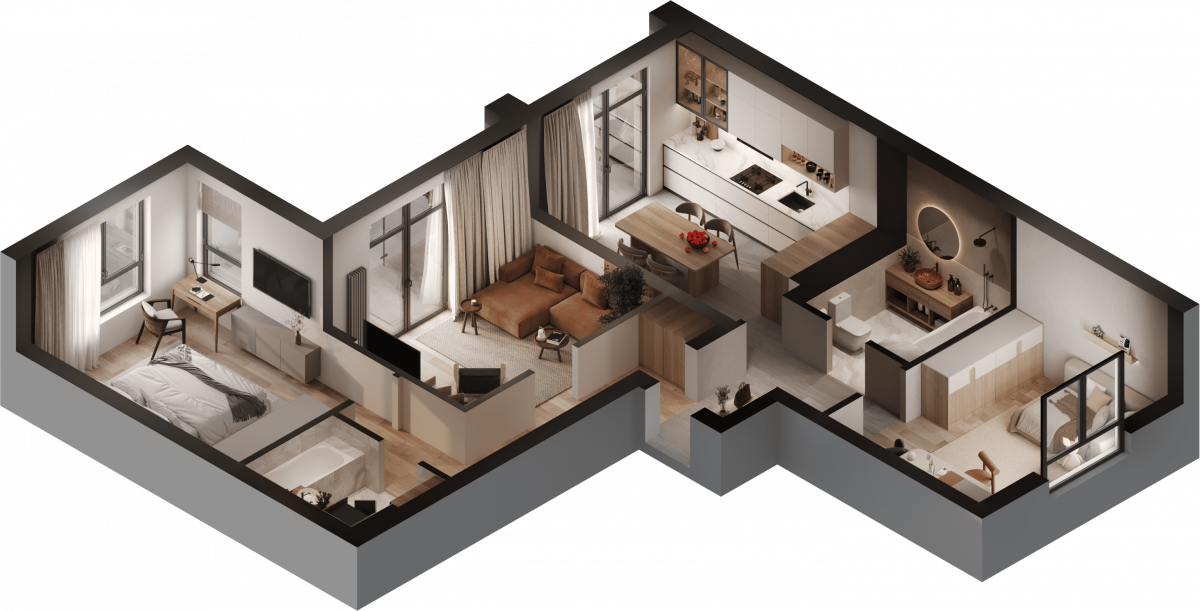 Квартира №229, 3-комнатная, 84.84 м², 2 этаж - планировка, ЖК «Астерия»
