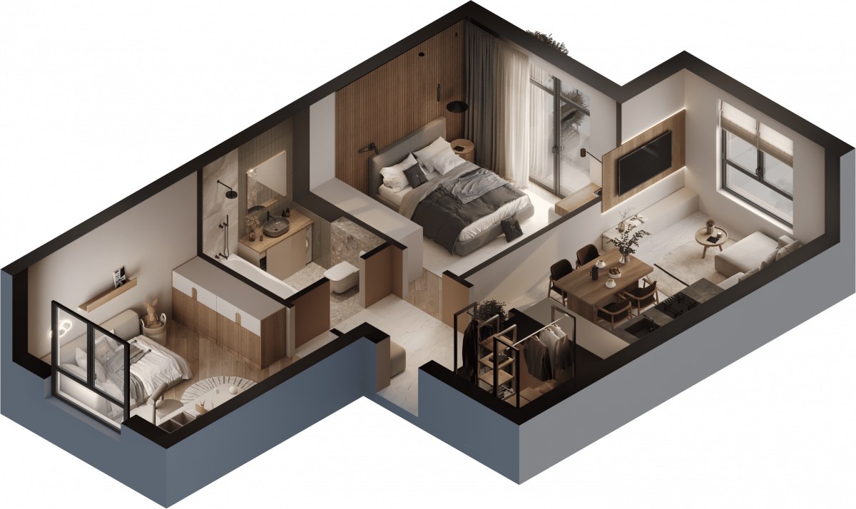 Квартира №243, 2-комнатная, 57.75 м², 4 этаж - планировка, ЖК «Астерия»