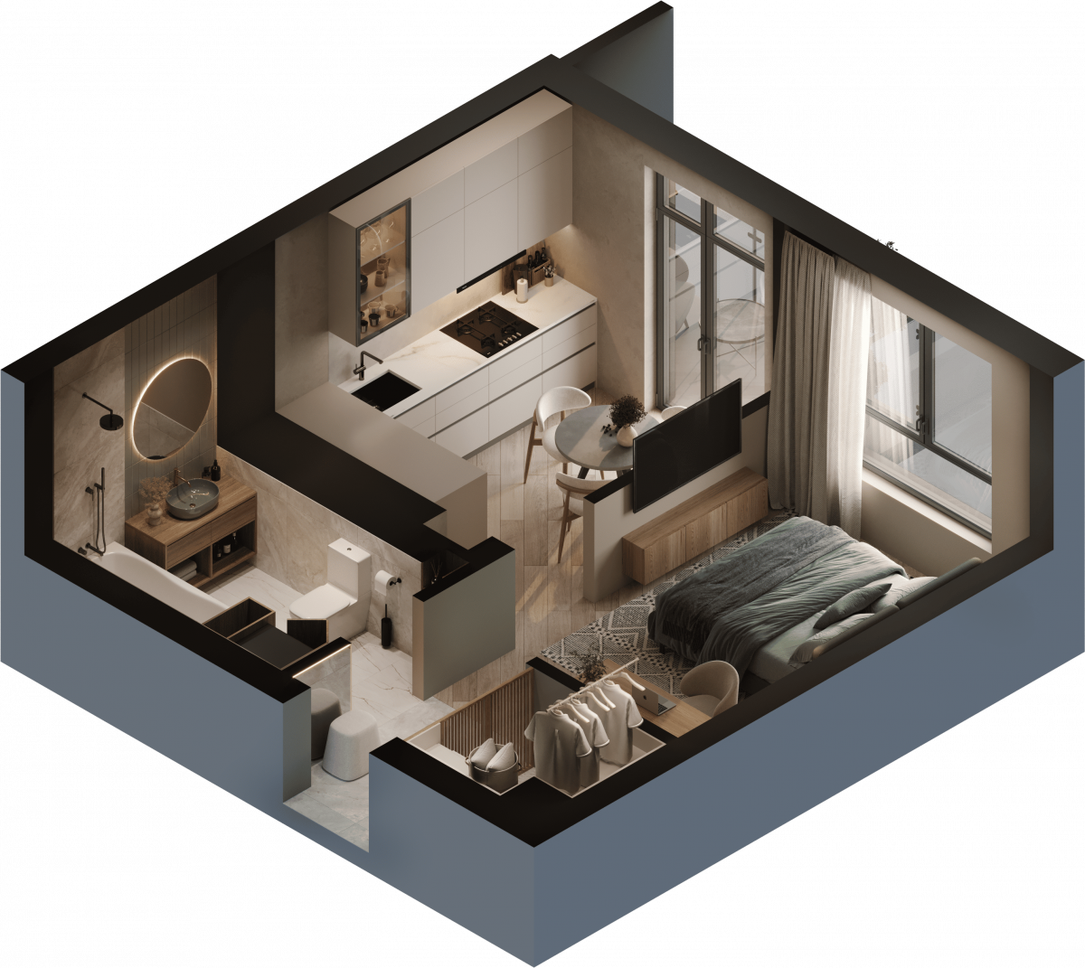 Квартира №246, 1-комнатная, 29.6 м², 5 этаж - планировка, ЖК «Астерия»