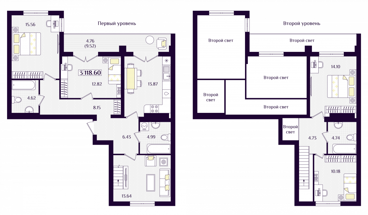 Квартира №254, 3-комнатная, 118.6 м², 7 этаж - планировка, ЖК «Астерия»
