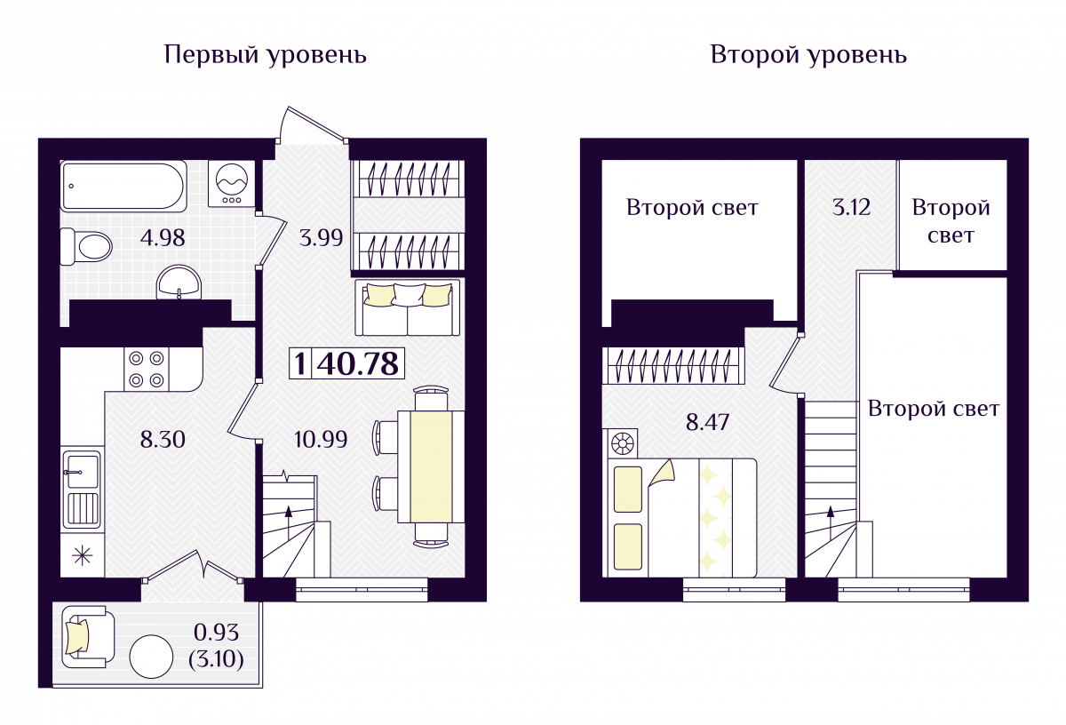 Квартира №255, 1-комнатная, 40.78 м², 7 этаж - планировка, ЖК «Астерия»