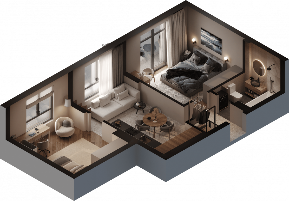 Квартира №282, 2-комнатная, 57.35 м², 4 этаж - планировка, ЖК «Астерия»