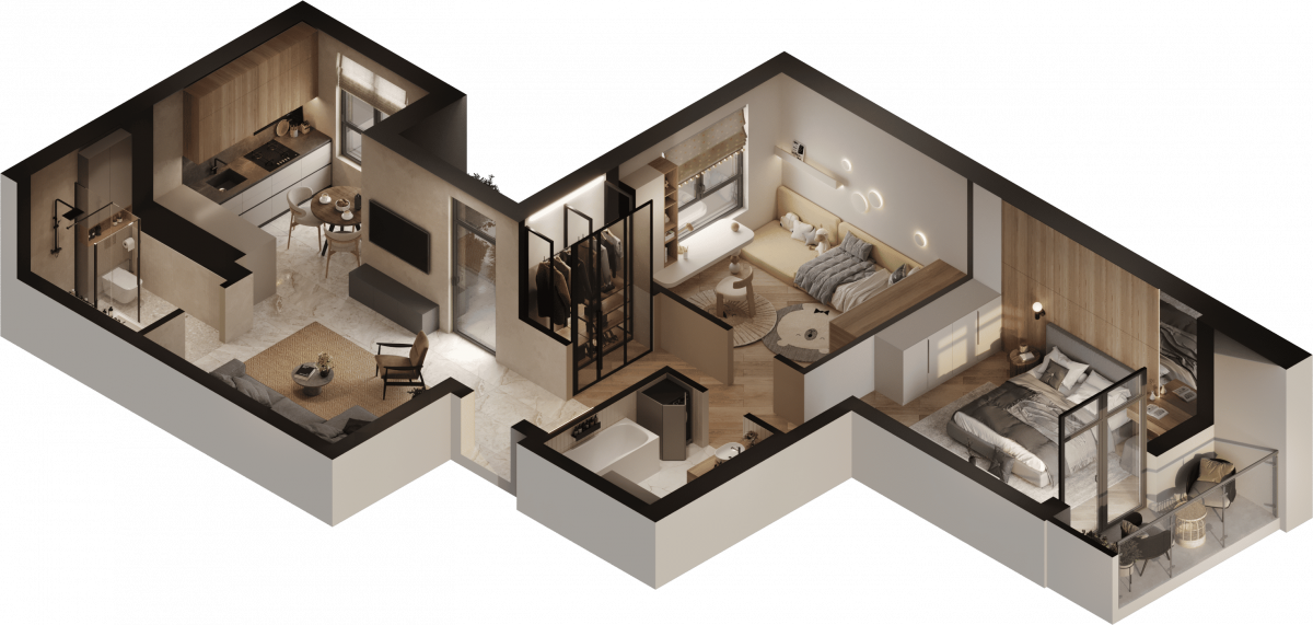 Квартира №287, 2-комнатная, 77.6 м², 5 этаж - планировка, ЖК «Астерия»