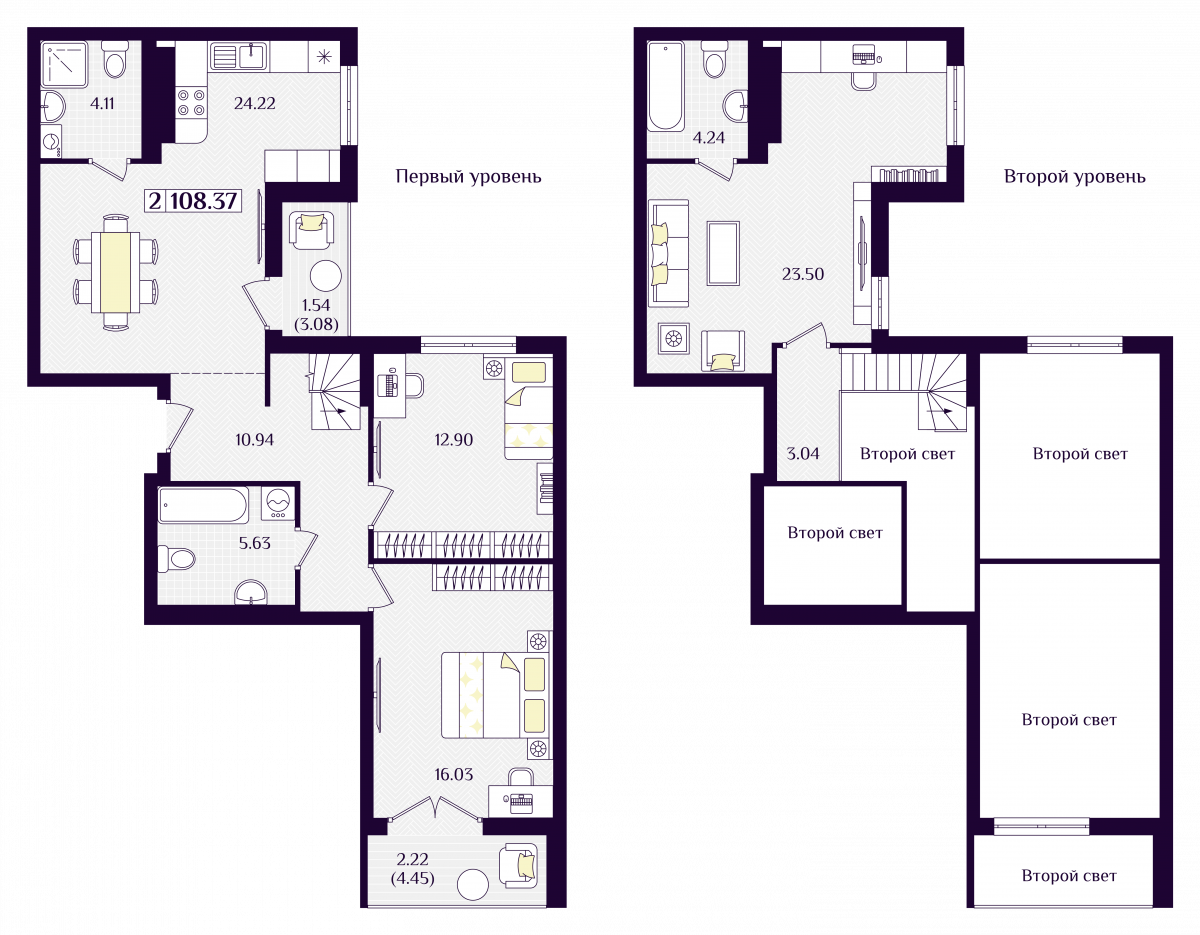 Квартира №301, 2-комнатная, 108.37 м², 7 этаж - планировка, ЖК «Астерия»