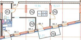 Апартаменты №155, 2-комнатная, 55.19 м², 4 этаж - планировка, Апартаменты «ELEMENT»