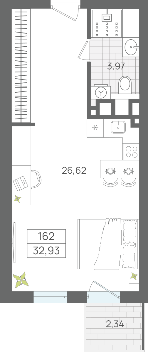 1 комнатные апартаменты 32,93 м², Апартаменты «ЭЛЕМЕНТ», секция 2 / 5 этаж, г. Светлогорск - фото 1