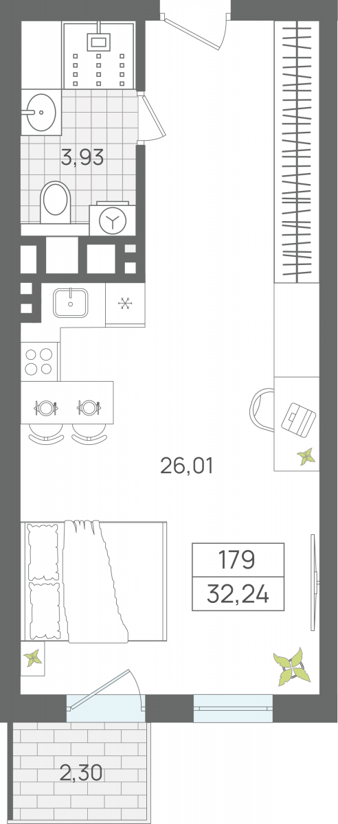 1 комнатные апартаменты 32,24 м², Апартаменты «ЭЛЕМЕНТ», секция 2 / 6 этаж, г. Светлогорск - фото 1