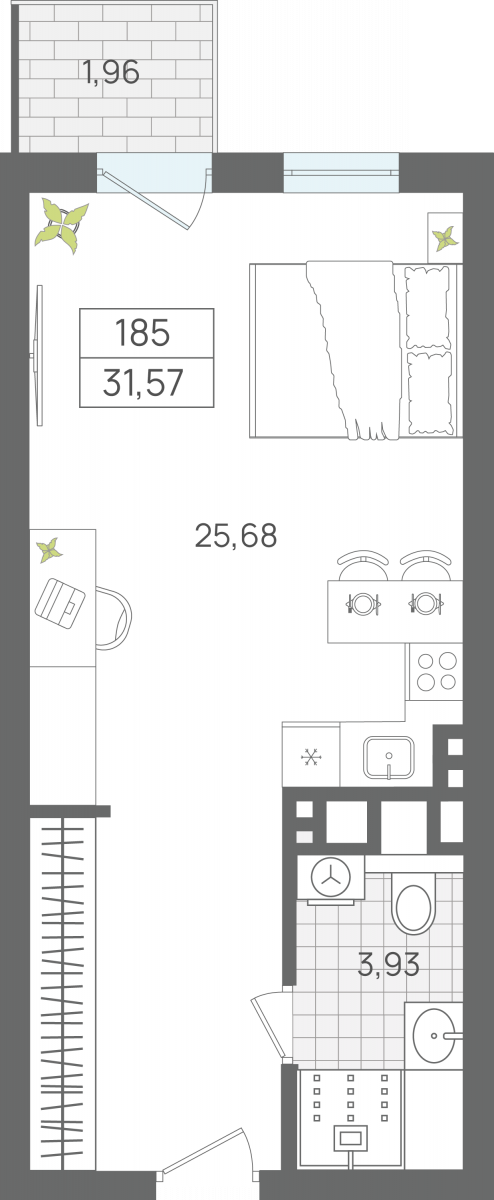 1 комнатные апартаменты 31,57 м², Апартаменты «ЭЛЕМЕНТ», секция 2 / 6 этаж, г. Светлогорск - фото 1