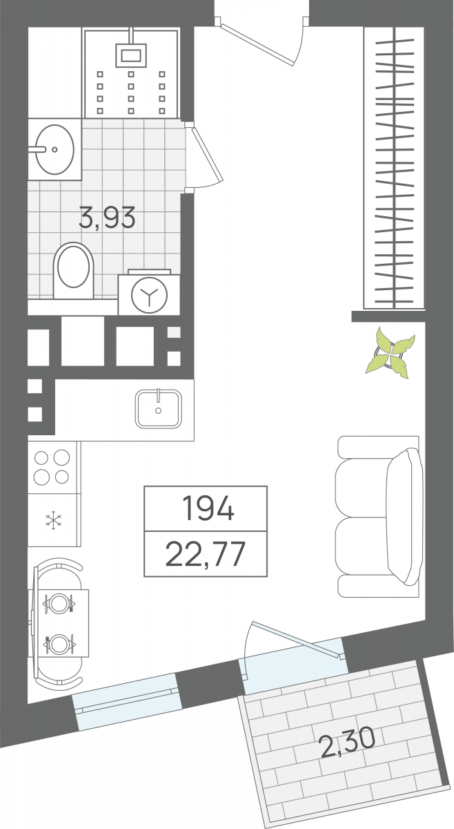 1 комнатные апартаменты 22,77 м², Апартаменты «ЭЛЕМЕНТ», секция 2 / 6 этаж, г. Светлогорск - фото 1