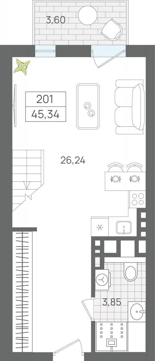 1 комнатные апартаменты 44,76 м², Апартаменты «ЭЛЕМЕНТ», секция 2 / 7 этаж, г. Светлогорск - фото 1
