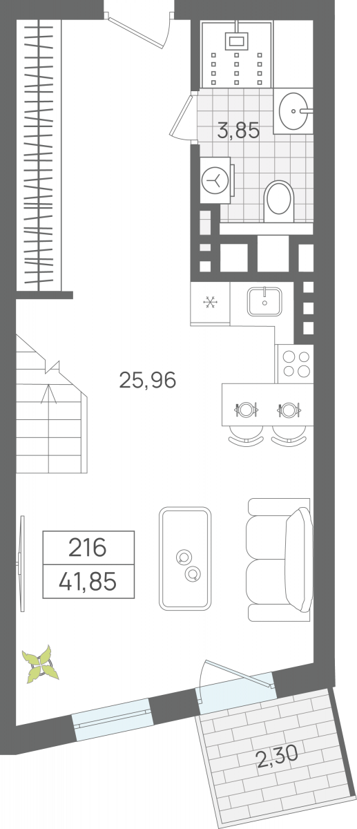 1 комнатные апартаменты 44,15 м², Апартаменты «ЭЛЕМЕНТ», секция 2 / 7 этаж, г. Светлогорск - фото 1