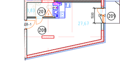 Апартаменты №1, 1-комнатная, 34.5 м², 2 этаж - планировка, Секция 1