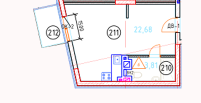 Апартаменты №2, 1-комнатная, 29.63 м², 2 этаж - планировка, Секция 1