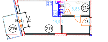 Апартаменты №3, 1-комнатная, 25 м², 2 этаж - планировка, Секция 1