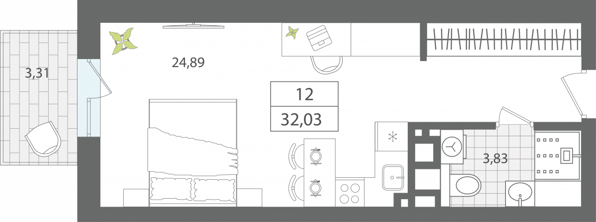 1 комнатные апартаменты 32,03 м², Апартаменты «ЭЛЕМЕНТ», секция 1 / 2 этаж, г. Светлогорск - фото 1