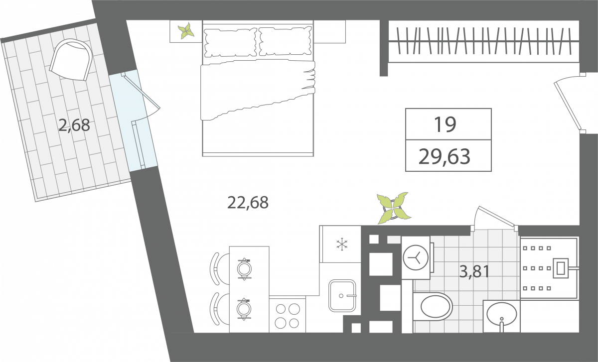 1 комнатные апартаменты 29,63 м², Апартаменты «ЭЛЕМЕНТ», секция 1 / 3 этаж, г. Светлогорск - фото 1