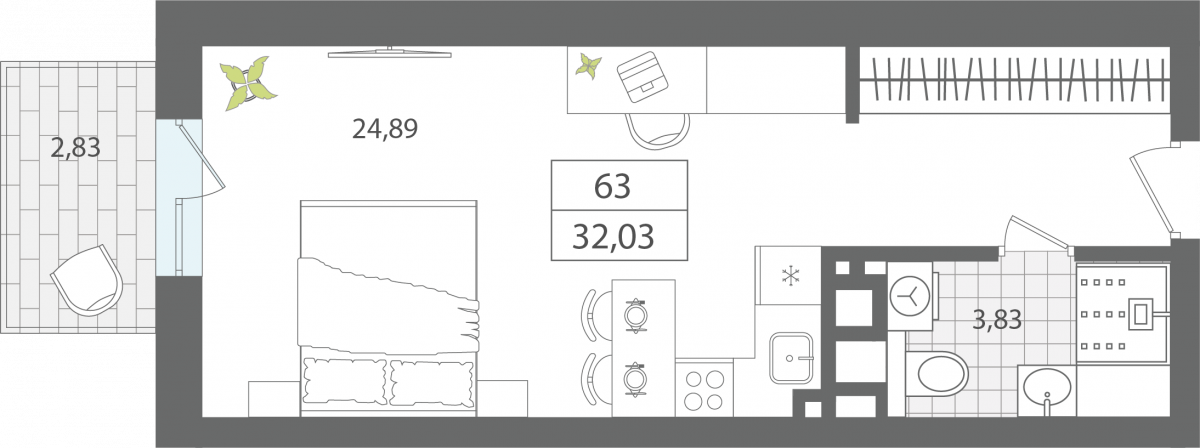 1 комнатные апартаменты 32,03 м², Апартаменты «ЭЛЕМЕНТ», секция 1 / 5 этаж, г. Светлогорск - фото 1