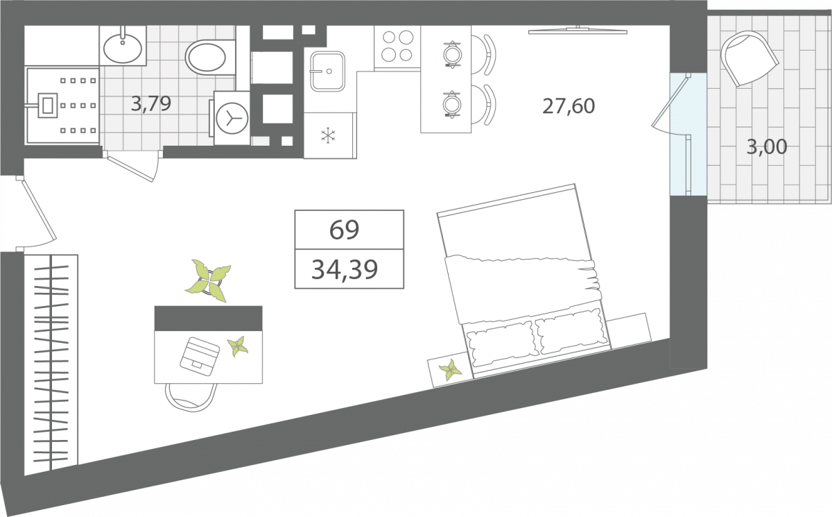 1 комнатные апартаменты 34,39 м², Апартаменты «ЭЛЕМЕНТ», секция 1 / 6 этаж, г. Светлогорск - фото 1