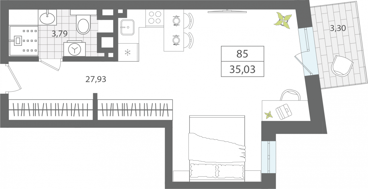 1 комнатные апартаменты 35,03 м², Апартаменты «ЭЛЕМЕНТ», секция 1 / 6 этаж, г. Светлогорск - фото 1