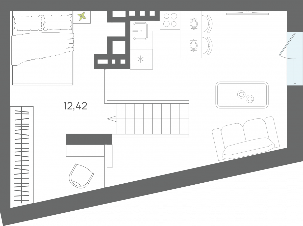 Апартаменты №86, 1-комнатная, 46.79 м², 7 этаж - планировка, Секция 1