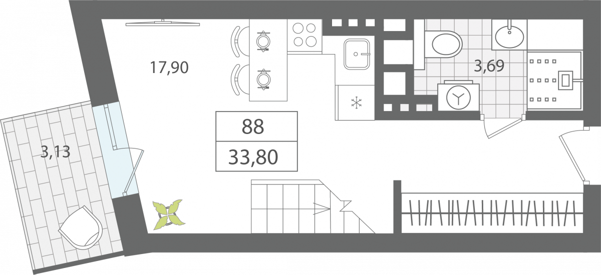 1 комнатные апартаменты 33,8 м², Апартаменты «ЭЛЕМЕНТ», секция 1 / 7 этаж, г. Светлогорск - фото 1