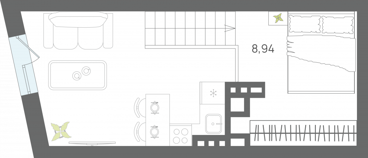 Апартаменты №89, 1-комнатная, 35.85 м², 7 этаж - планировка, Секция 1