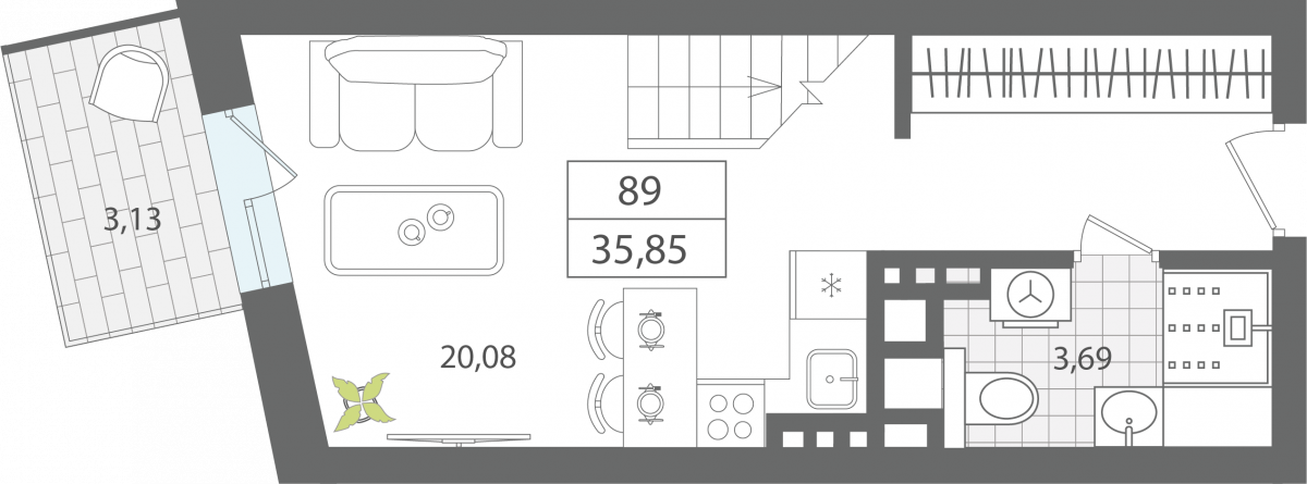 1 комнатные апартаменты 35,85 м², Апартаменты «ЭЛЕМЕНТ», секция 1 / 7 этаж, г. Светлогорск - фото 1