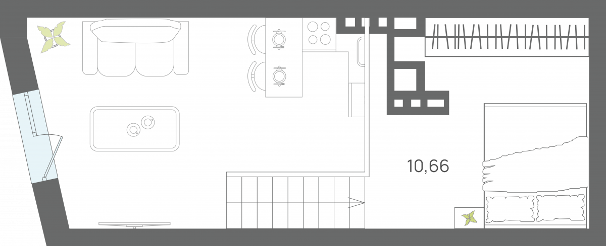 Апартаменты №90, 1-комнатная, 40.96 м², 7 этаж - планировка, Секция 1