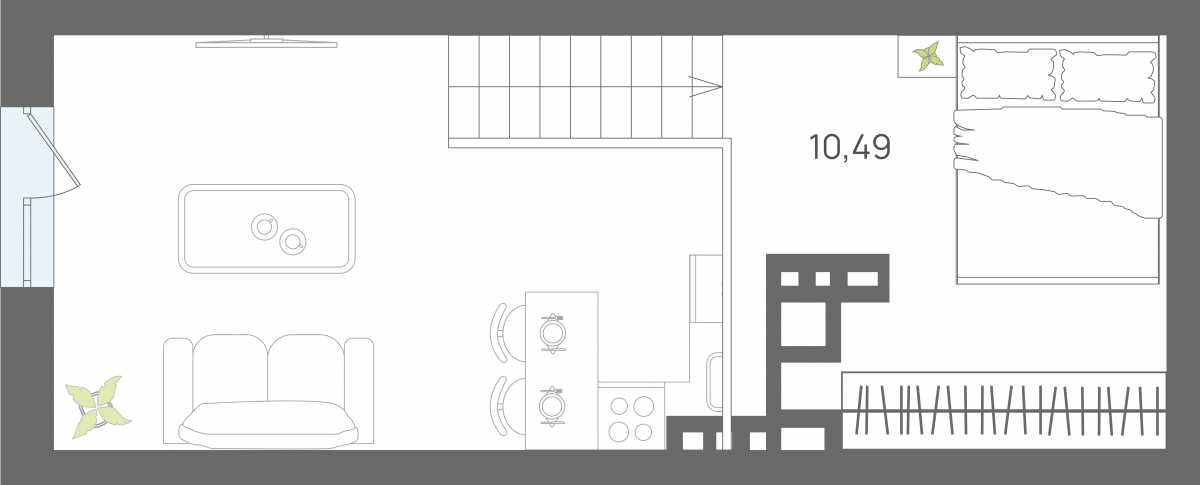Апартаменты №91, 1-комнатная, 41.25 м², 7 этаж - планировка, Секция 1