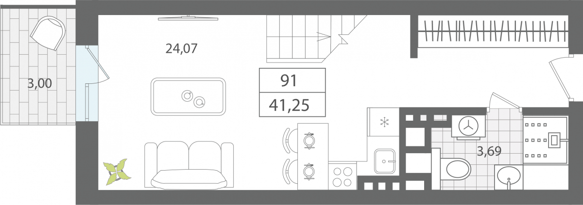 1 комнатные апартаменты 41,25 м², Апартаменты «ЭЛЕМЕНТ», секция 1 / 7 этаж, г. Светлогорск - фото 1