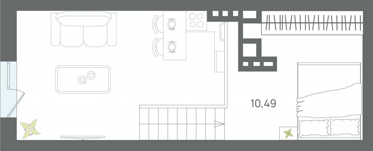 Апартаменты №92, 1-комнатная, 41.25 м², 7 этаж - планировка, Секция 1