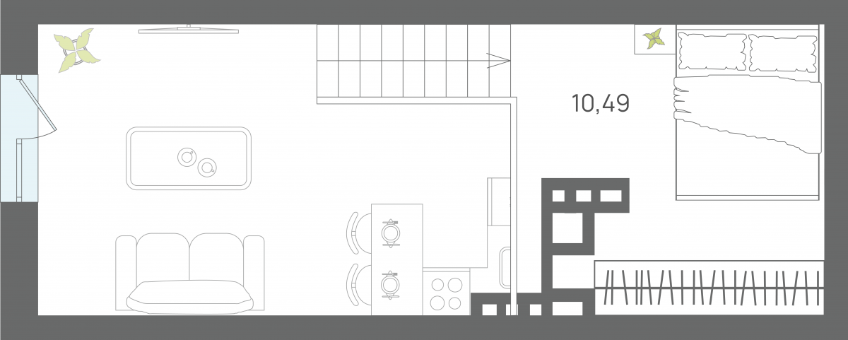 Апартаменты №93, 1-комнатная, 41.25 м², 7 этаж - планировка, Секция 1