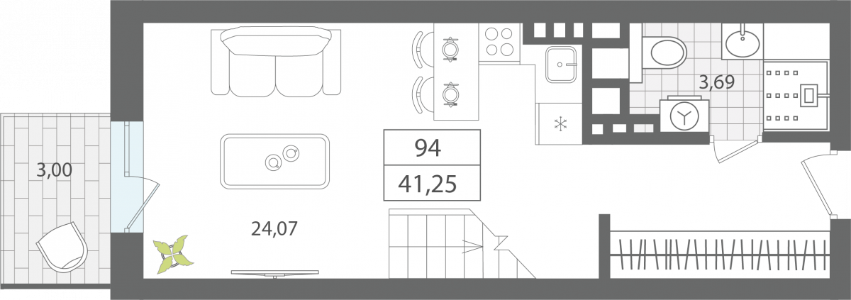 1 комнатные апартаменты 41,25 м², Апартаменты «ЭЛЕМЕНТ», секция 1 / 7 этаж, г. Светлогорск - фото 1