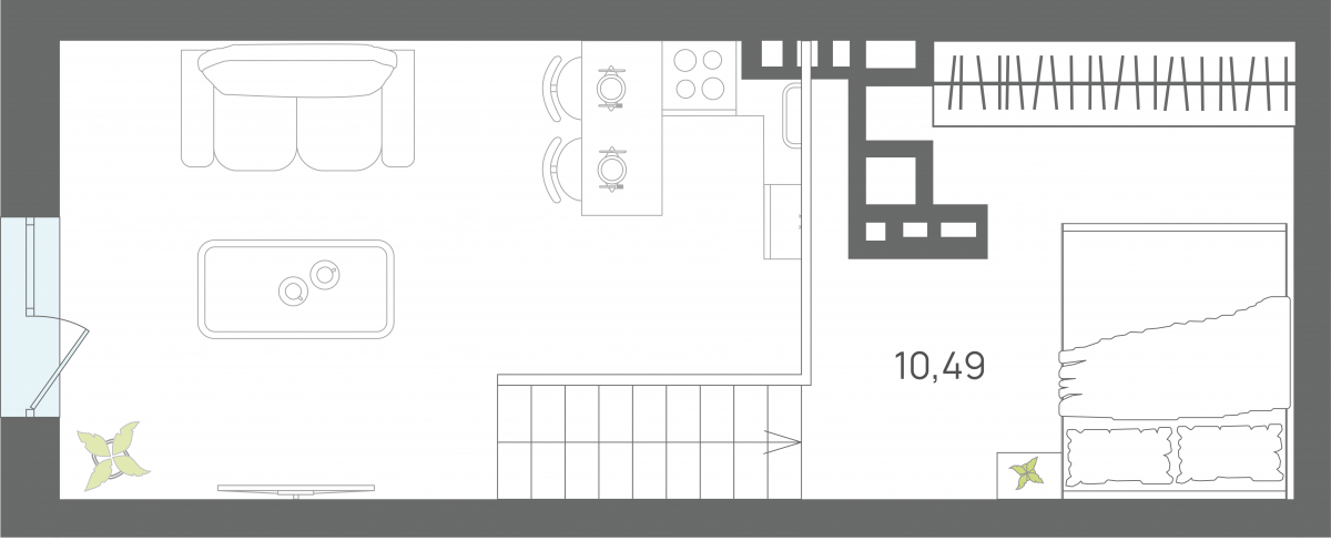 Апартаменты №94, 1-комнатная, 41.25 м², 7 этаж - планировка, Секция 1