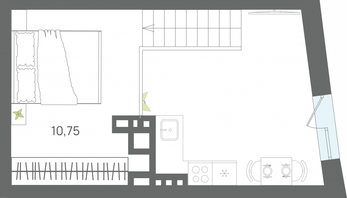 Апартаменты №98, 1-комнатная, 38.22 м², 7 этаж - планировка, Секция 1