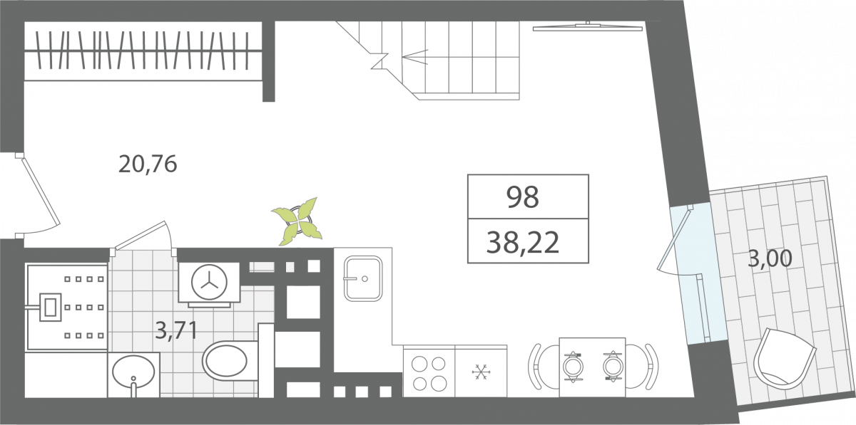 1 комнатные апартаменты 38,22 м², Апартаменты «ЭЛЕМЕНТ», секция 1 / 7 этаж, г. Светлогорск - фото 1