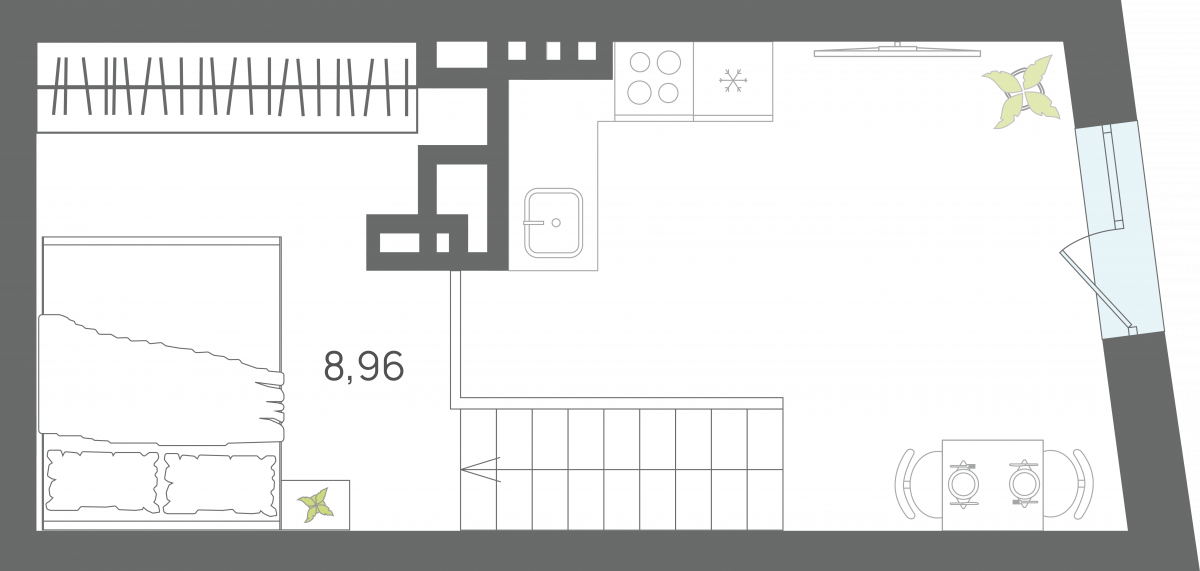Апартаменты №99, 1-комнатная, 34.13 м², 7 этаж - планировка, Секция 1