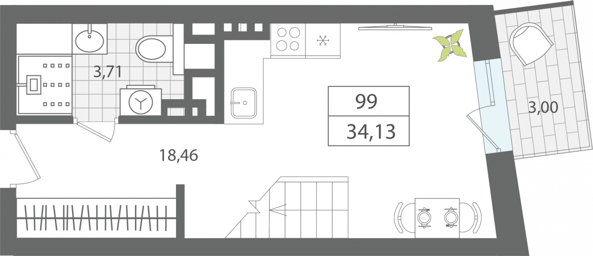 1 комнатные апартаменты 34,13 м², Апартаменты «ЭЛЕМЕНТ», секция 1 / 7 этаж, г. Светлогорск - фото 1
