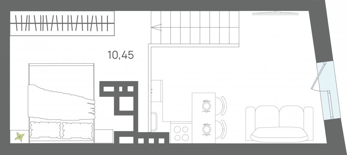 Апартаменты №100, 1-комнатная, 37.19 м², 7 этаж - планировка, Секция 1