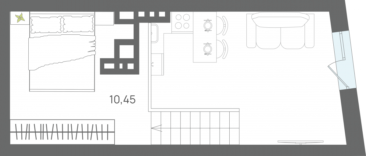 Апартаменты №101, 1-комнатная, 38.76 м², 7 этаж - планировка, Секция 1