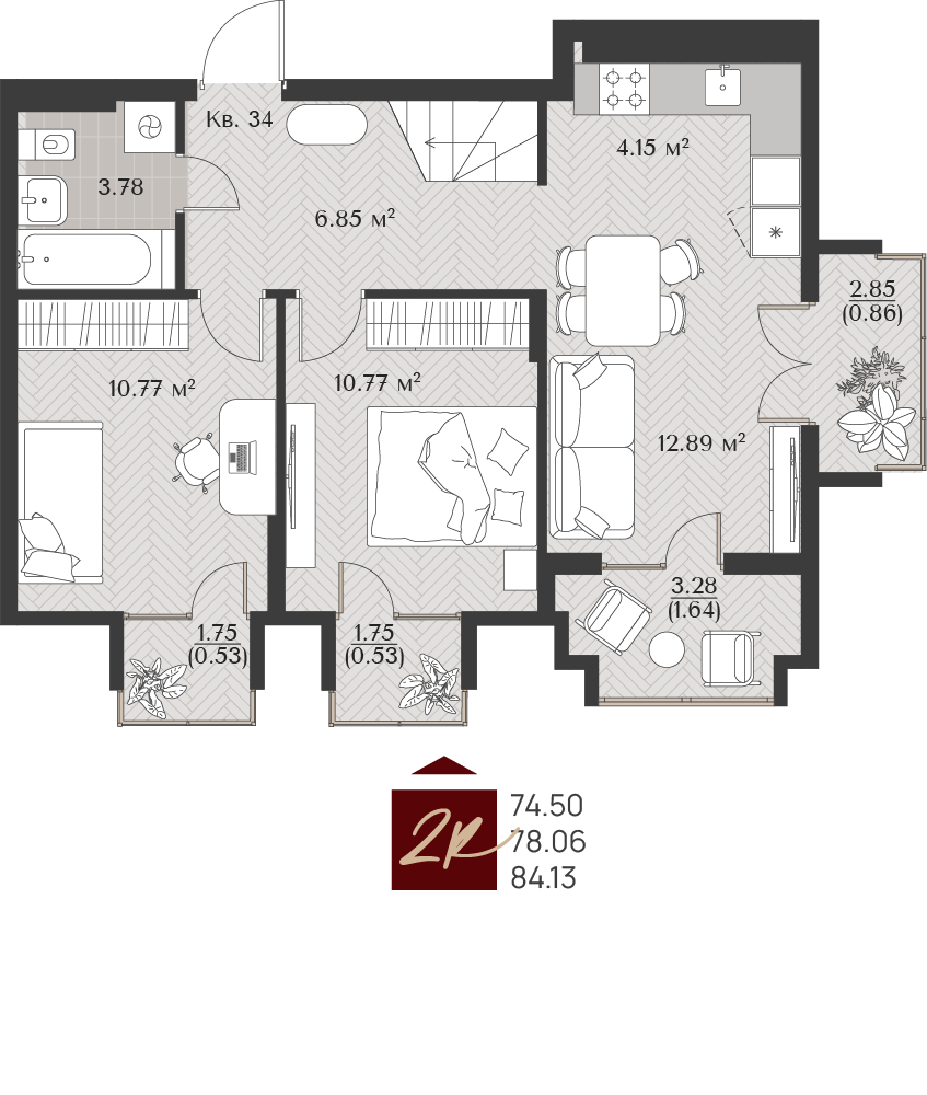 2-х комнатная квартира 78,06 м², Клубный дом «Титул» / 5 этаж, г. Зеленоградск - фото 1