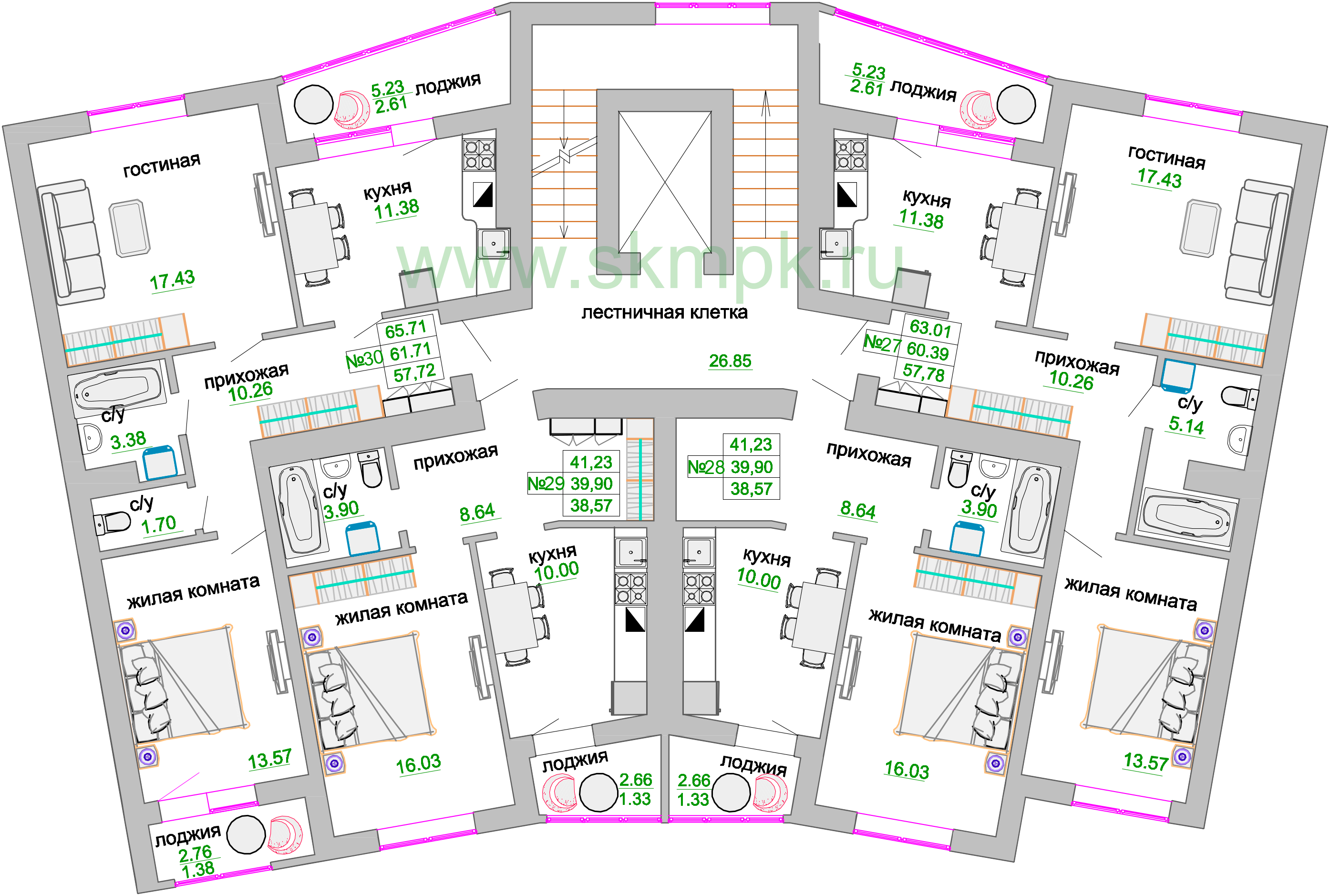 ЖК «Венецианский квартал», дом 1, секция 5, 8 этаж - план этажа