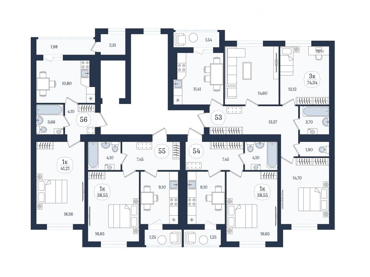 ЖК «Венецианский квартал» Дом 6, секция 2, 5 этаж - план этажа