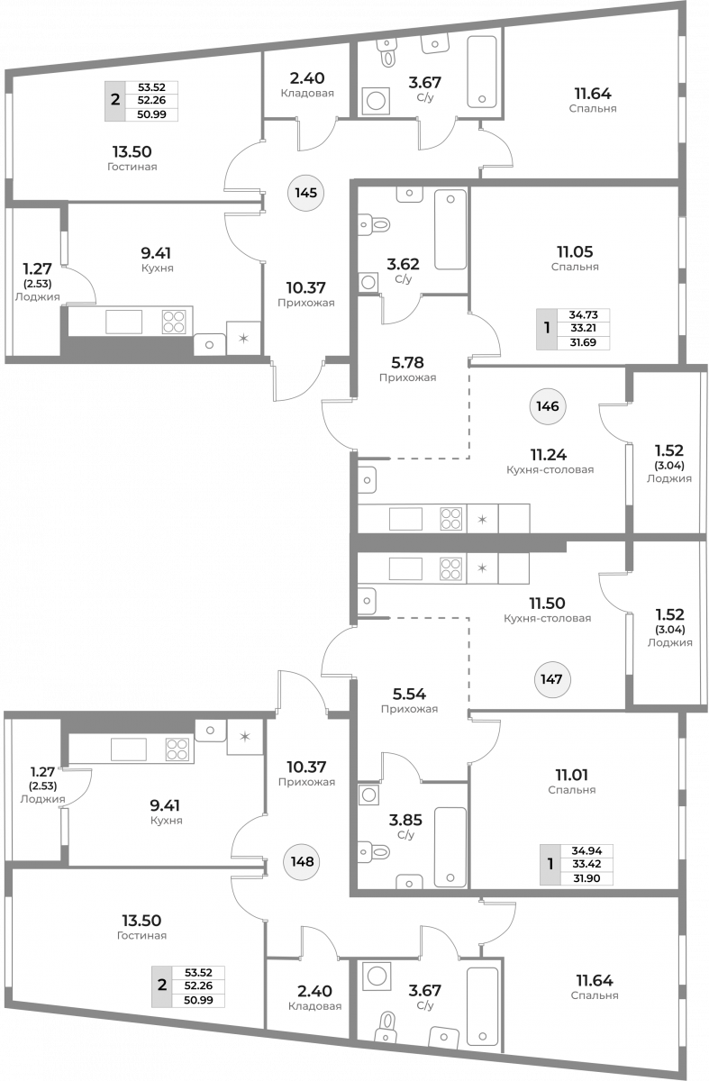 ЖК «Легенды Девау», дом 1, секция 5, 2 этаж - план этажа